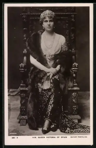 AK H.M. Queen Victoria of Spain sit on the Throne