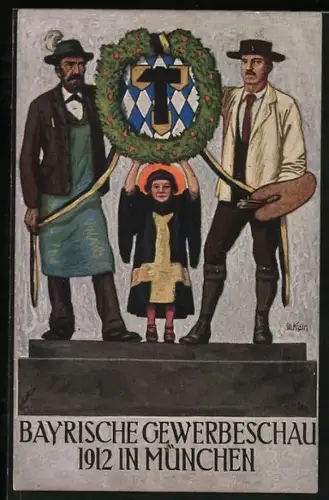 AK München, Bayerische Gewerbeschau 1912, Münchner Kindl, Wappen