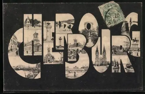 AK Cherbourg, le phare, l'église et le havre