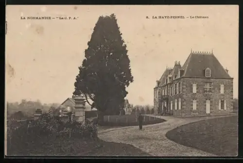 AK La Haye-Pesnel, Le Château et son allée majestueuse