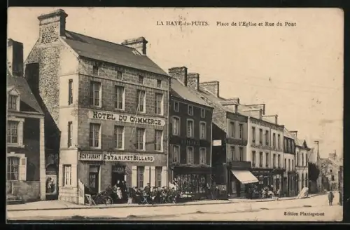 AK La Haye-du-Puits, Place de l`Église et Rue du Pont
