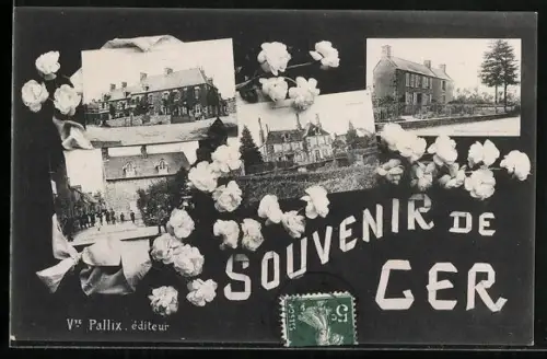 AK Ger, Souvenir avec collages de scènes locales et fleurs