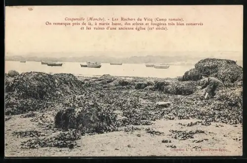 AK Cosqueville /Manche, Les Rochers du Vicq et paysage côtier à marée basse