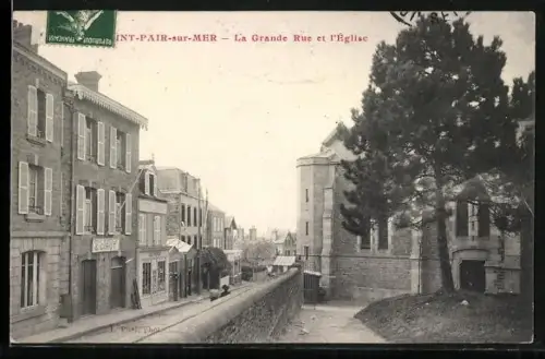 AK Saint-Pair-sur-Mer, La Grande Rue et l`Église