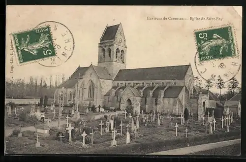 AK Carentan, Église de Saint-Évy et cimetière environnant