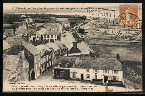 AK Port-Bail, Vue du phare avec le nouveau quai et l`estuaire de la Gerbe