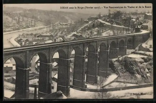 AK Dinan, Vue panoramique du viaduc et de la Rance sous la neige