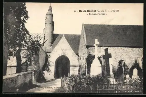 AK Île de Bréhat /C.-du-N., L`Église Bréhat ar sislée et son cimetière adjacente