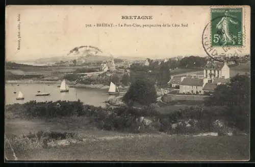 AK Bréhat, Le Port-Clos, perspective de la Côte Sud