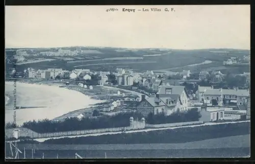 AK Erquy, Les Villas G. F., vue sur la côte et les maisons environnantes