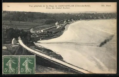 AK Saint-Efflam /Côtes-du-Nord, Vue générale de la plage prise du Grand Rocher