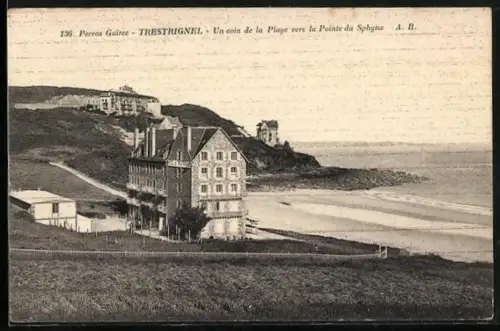 AK Perros-Guirec /Trestrignel, Un coin de la Plage vers la Pointe du Sphinx