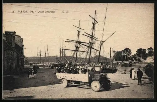 AK Paimpol, Quai Morand avec navire et camion rempli de passagers