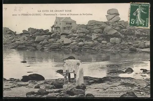 AK Perros-Guirec /Ploumanac`h, Grève et Oratoire de St-Guirec