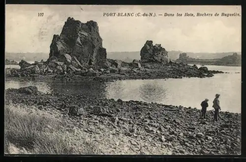AK Port-Blanc /C.-du-N., Dans les îlots, Rochers de Buguelès