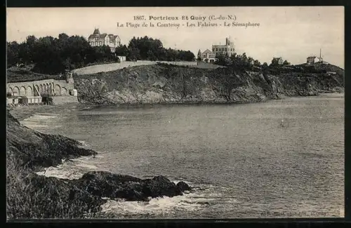 AK Portrieux /St Quay, La Plage de la Comtesse, Les Falaises, Le Sémaphore