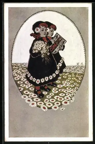 AK Hof / Bayern, Kinderfürsorge, zwei Mädchen mit Blumen & Stadtwappen, Kinderhilfstag 1911