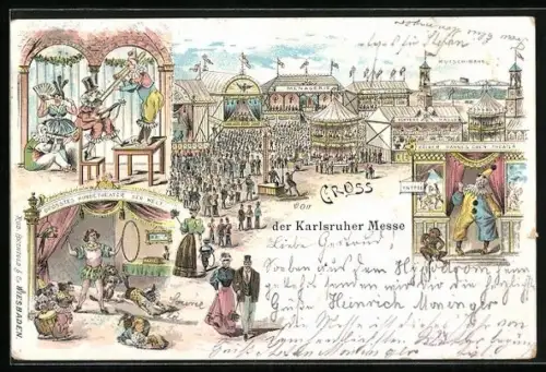 Lithographie Dürkheim, Dürkheimer Wurstmarkt, Marktfest mit Hundetheater, Kölner Hännes`chen Theater
