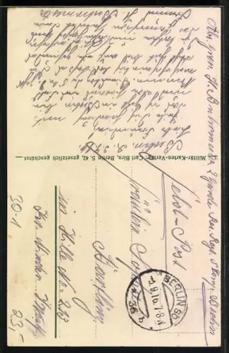 AK Berlin, Soldat mit Pickelhaube salutiert, Mein Regiment