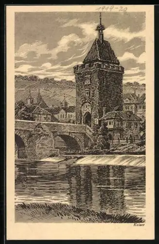 Künstler-AK Esslingen / Neckar, 31. Schwäb. Liederfest 1925, Ortsansicht mit Brückenpartie
