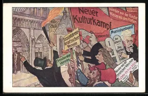 AK Arbeiter mit Schildern bei einer Demonstration, Zentrumspartei, Arbeiterbewegung