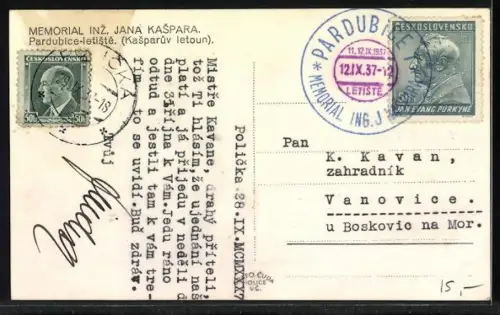 AK Pardubice, Memorial inz. Jana Kaspara, Pilot J. Kaspara in seinem Flugzeug