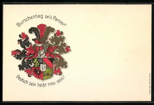 AK Berlin, Studentenwappen Burschentag, Deutsch sein heisst treu sein!