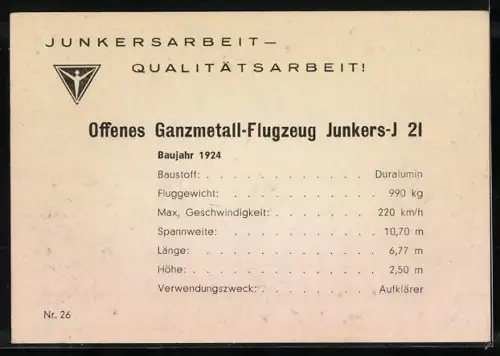 AK offenes Ganzmetall-Flugzeug Junkers-J 2l auf dem Startplatz