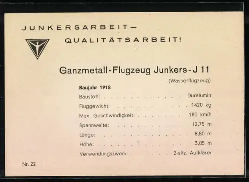 AK Ganzmetall-Wasserflugzeug Junkers-J11 von oben