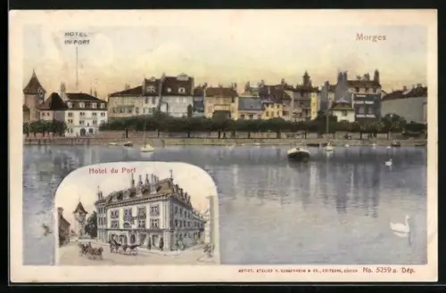 AK Morges, Hotel du Port, Totalansicht