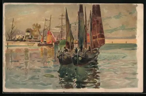 Künstler-AK Raoul Frank: Fiume, Porto Nuovo