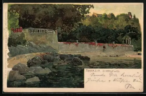 Künstler-AK Raoul Frank: Abbazia, Idyll am Strandweg