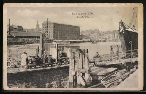 AK Königsberg i. Pr., Dampf-Fähre am Anleger