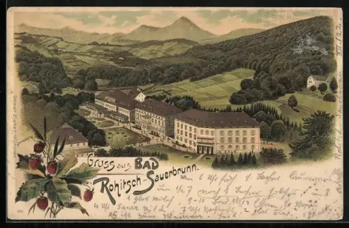 Lithographie Bad Rohitsch-Sauerbrunn, Ortsansicht aus der Vogelschau