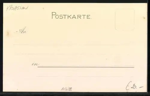 Lithographie Ika, Ortsansicht vom Boothafen gesehen