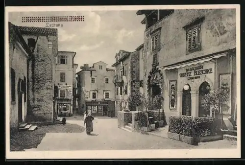 AK Lavrana, Strassenpartie mit Bäckerei Vinzenz Blaschke