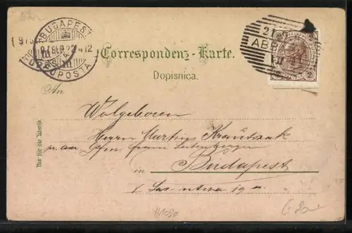 Lithographie Abbazia, Partie am Mittelmeer mit Blick auf Ortschaft