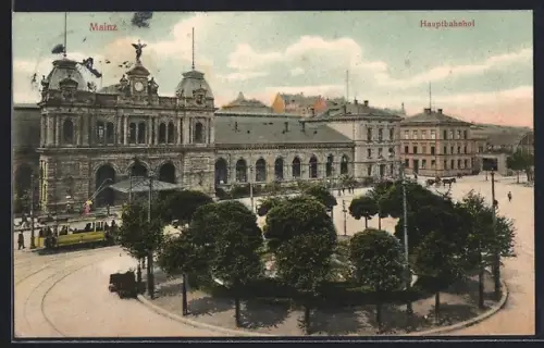 AK Mainz, Hauptbahnhof, Strassenbahn