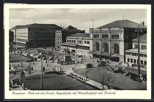 AK Hannover, Ernst-Augustplatz, Hauptbahnhof, Postamt