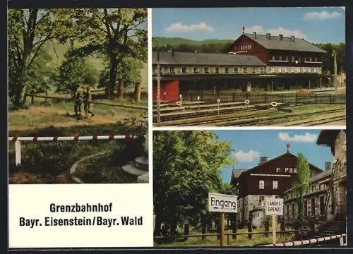 AK Bayerisch Eisenstein /Bayr. Wald, Grenzbahnhof, Landesgrenze, Bahnhof