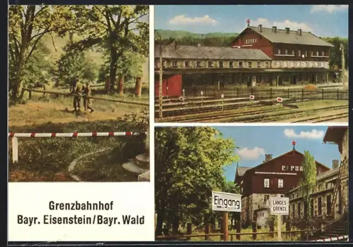 AK Bayerisch Eisenstein /Bayr. Wald, Grenzbahnhof, Landesgrenze, Bahnhof