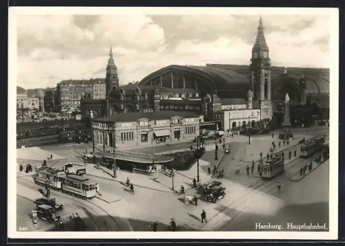 AK Hamburg-St.Georg, Hauptbahnhof, Strassenbahnen, Gebäude des Fremdenverkehrsvereins