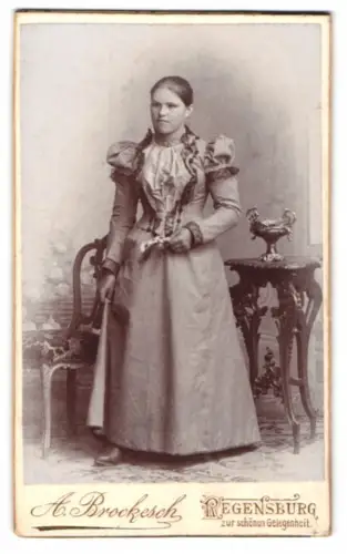 Fotografie A. Brockesch, Regensburg, Frau in elegantem Kleid