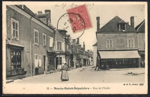 AK Neuvy-Saint-Sépulchre, Rue de l`Enfer, Strassenpartie