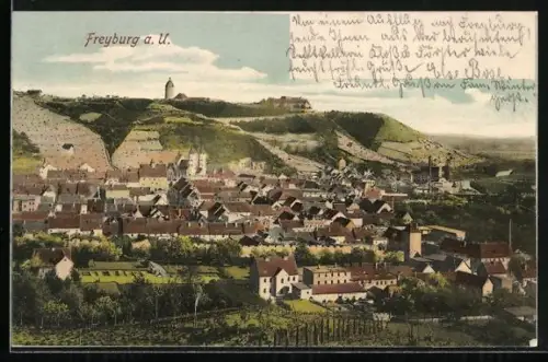 AK Freyburg a. U., Stadtansicht mit Schloss und Weinbergen