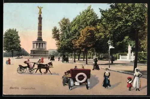 AK Berlin-Tiergarten, Siegessäule, Strassenleben