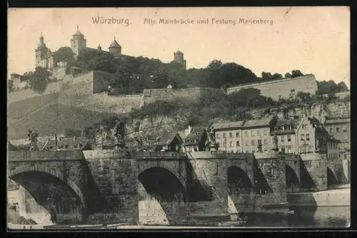 AK Würzburg, Alte Mainbrücke, Festung Marienberg