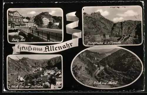 AK Altenahr, Burg Are, Burgruine und Tunnel, Blick von der Seilbahn, Blick ins Ahrtal