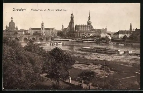 AK Dresden, Altstadt, Neues Ständehaus, Elbe, Brücke