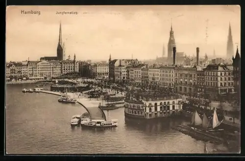 AK Hamburg-Neustadt, Jungfernstieg, Alsterdampfer, Segelboote